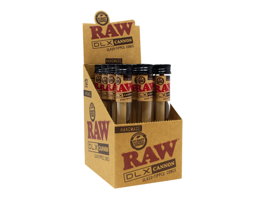 Raw Dlx Glass Tip Hand Rolled King Size Cannon - 12 Count Per Display