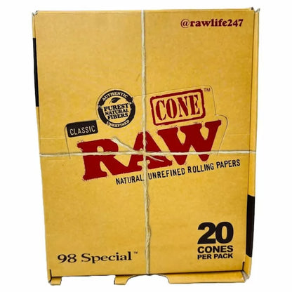 Raw - 98 Special Cone - 98mm and 20mm - 20 Cones Per Pack - 12 Packs Per Box